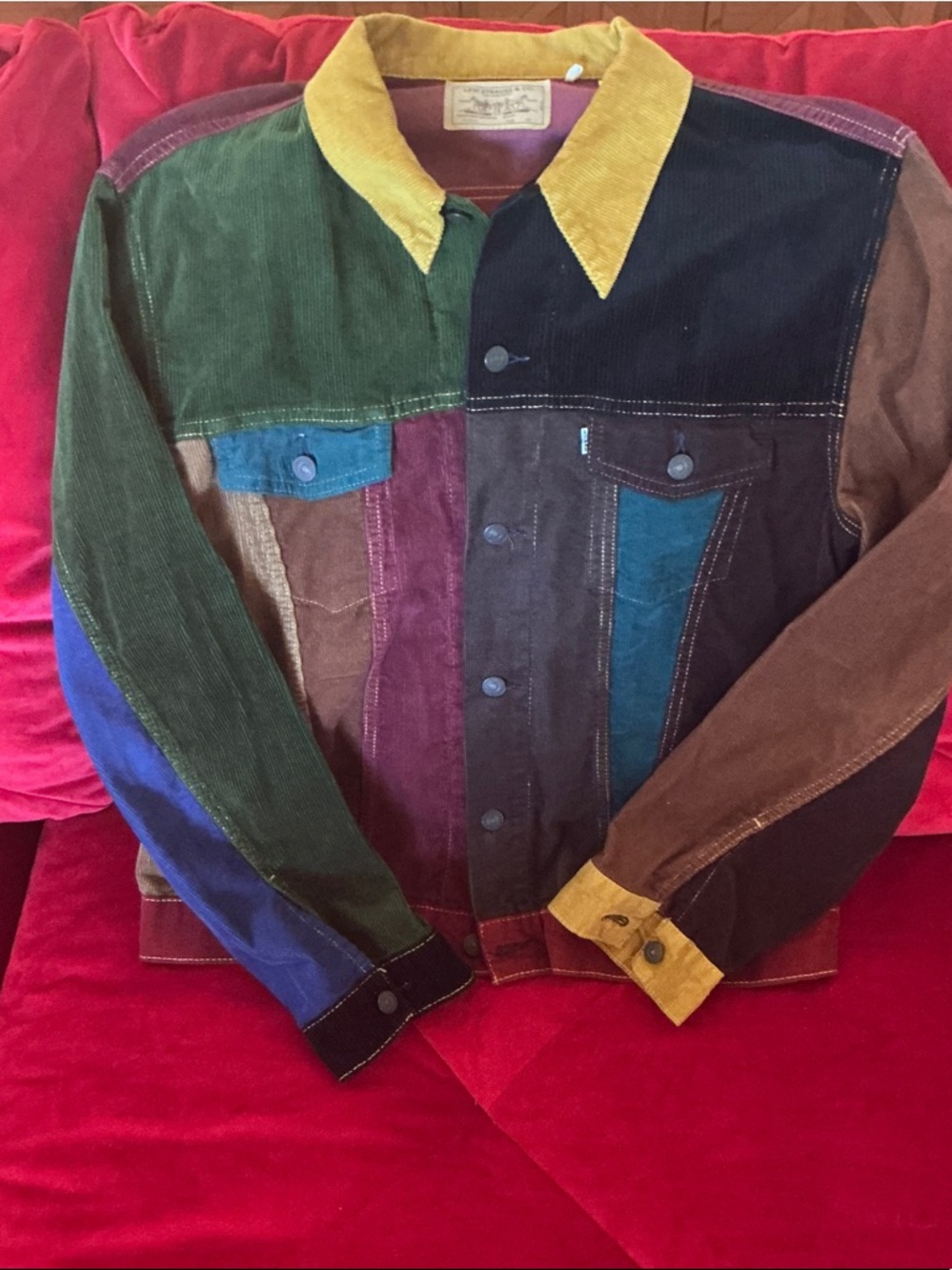 Men's Multicolor Patchwork Corduroy Bomber Jacket - Vintage-Inspired - Picture 4 of 10